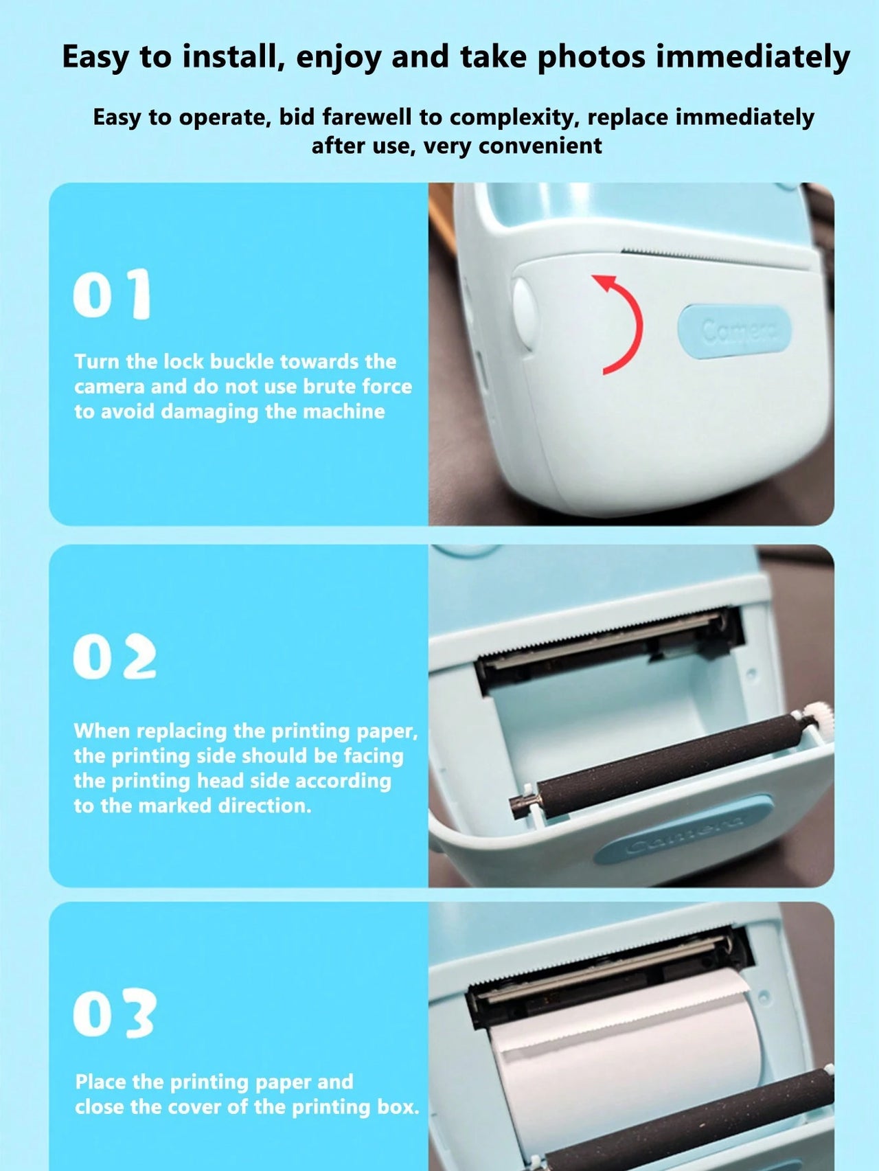 Kids Cute Design Instant Digital Thermal Printing Camera