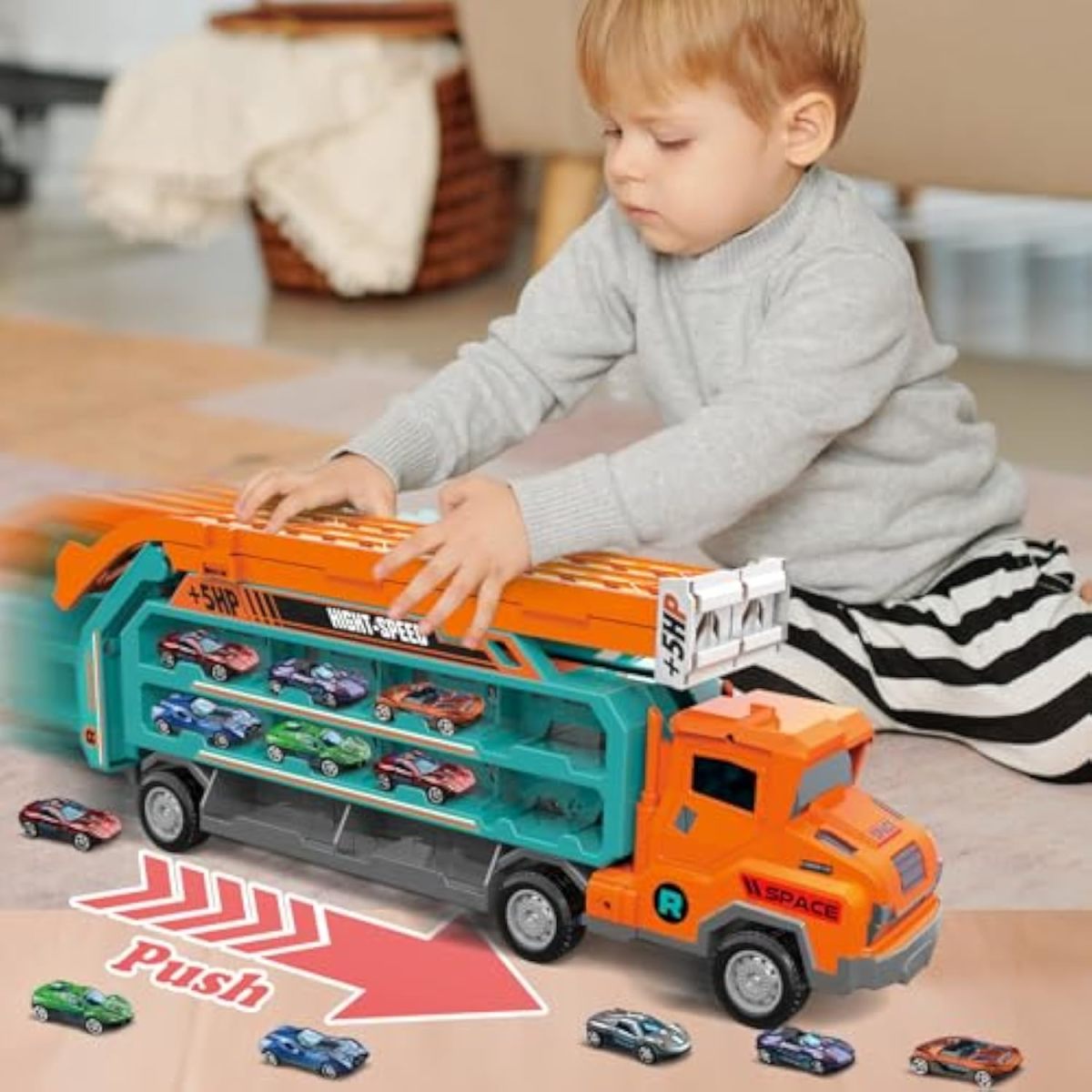 Inertial Rocket Deform ABS Truck With 3Pcs Alloy Cars