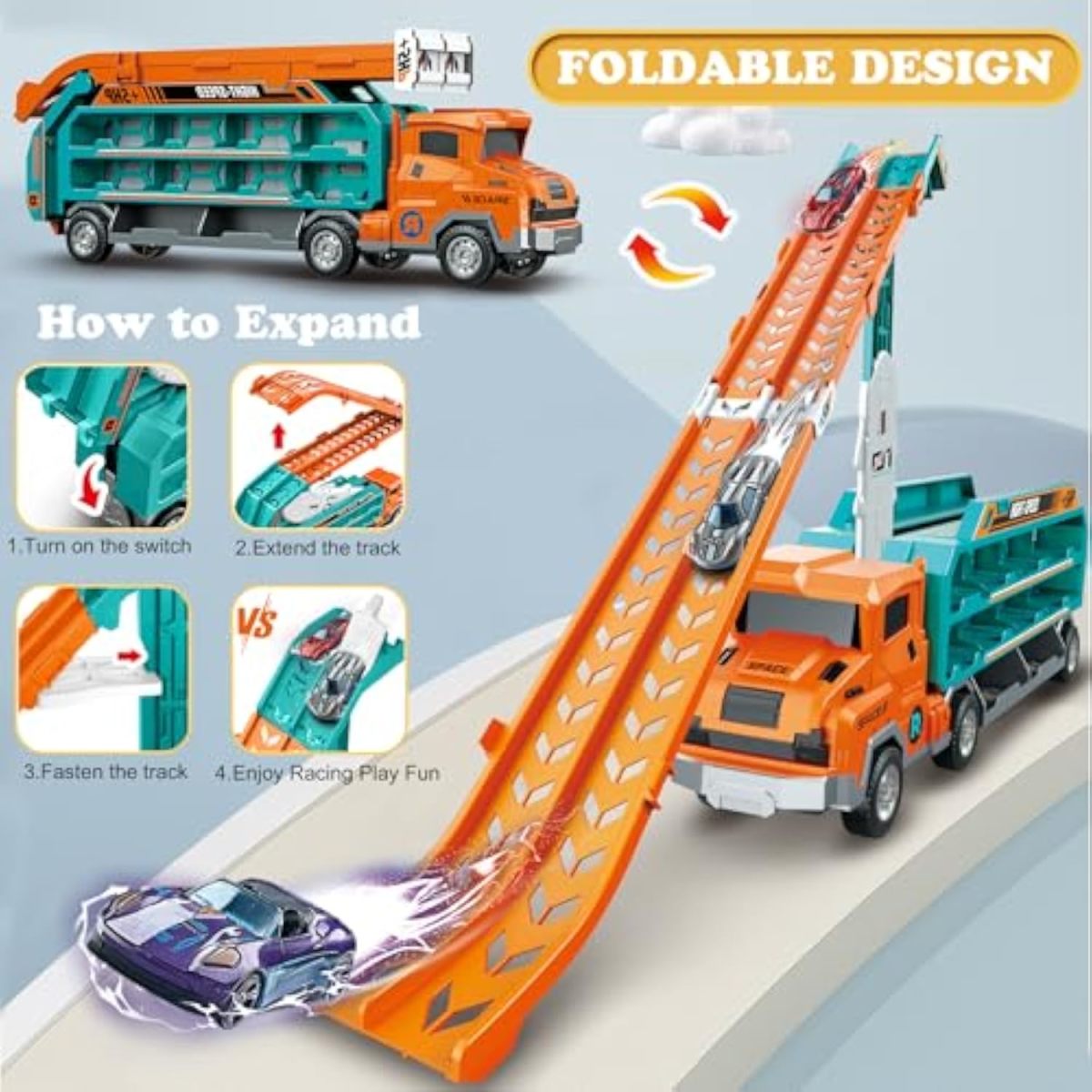 Inertial Rocket Deform ABS Truck With 3Pcs Alloy Cars
