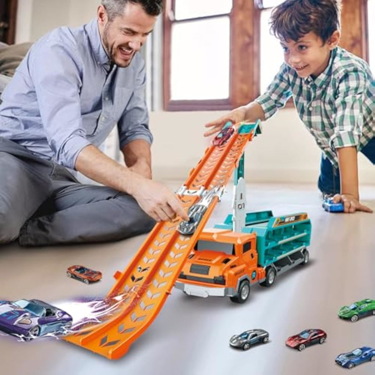 Inertial Rocket Deform ABS Truck With 3Pcs Alloy Cars