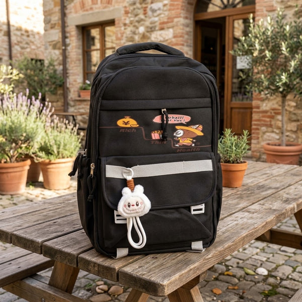 17 Inch Premium College Bag With Plush Keychain