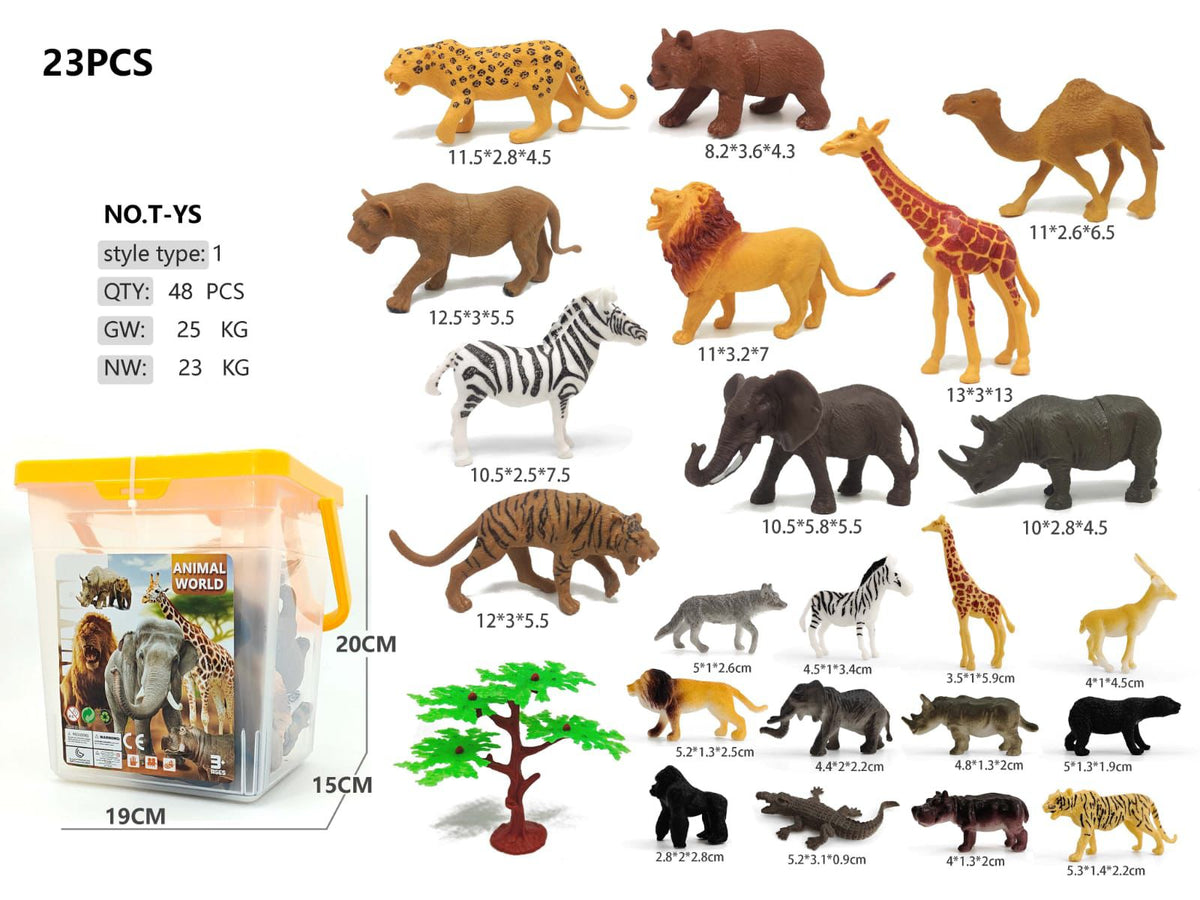 23Pcs Kids Wild Animal World Toy With Storage Box