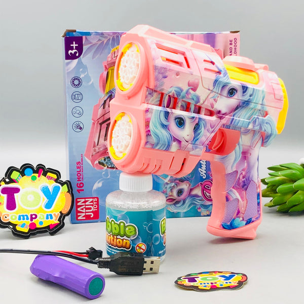 16 Holes Electric Unicorn Colorful Bubble Gun