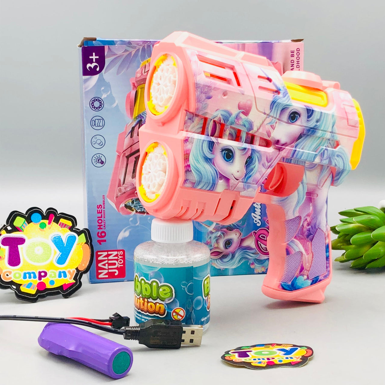 16 Holes Electric Unicorn Colorful Bubble Gun