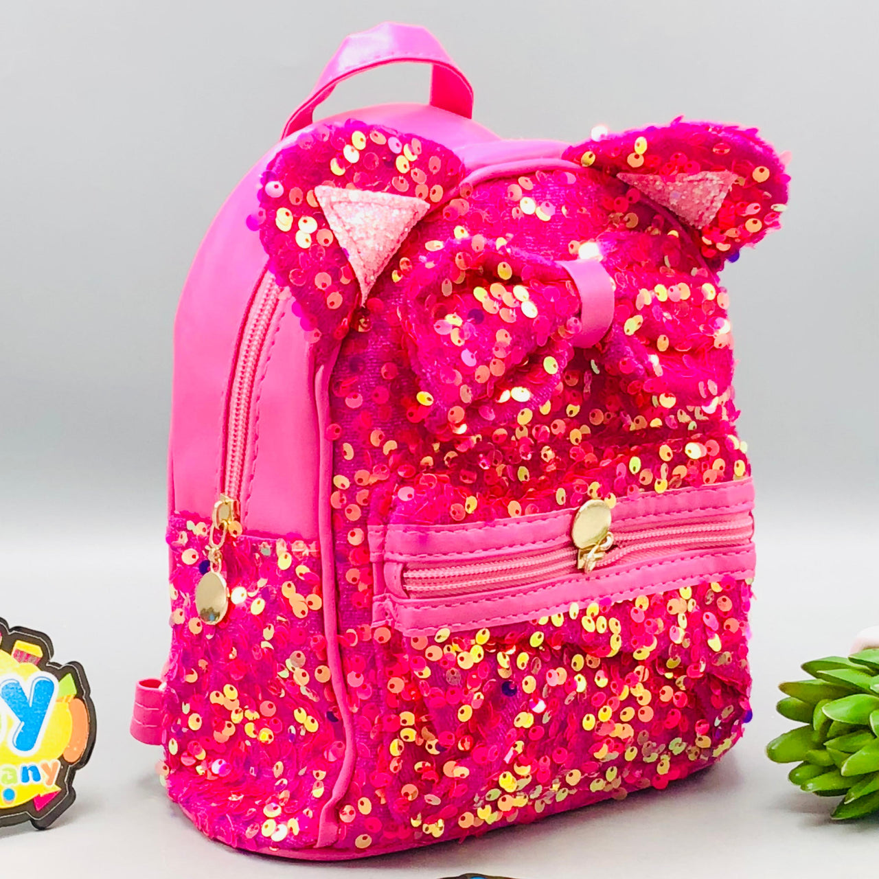 7.5* Inches Girls Fancy Kitty Backpack - Dark Pink