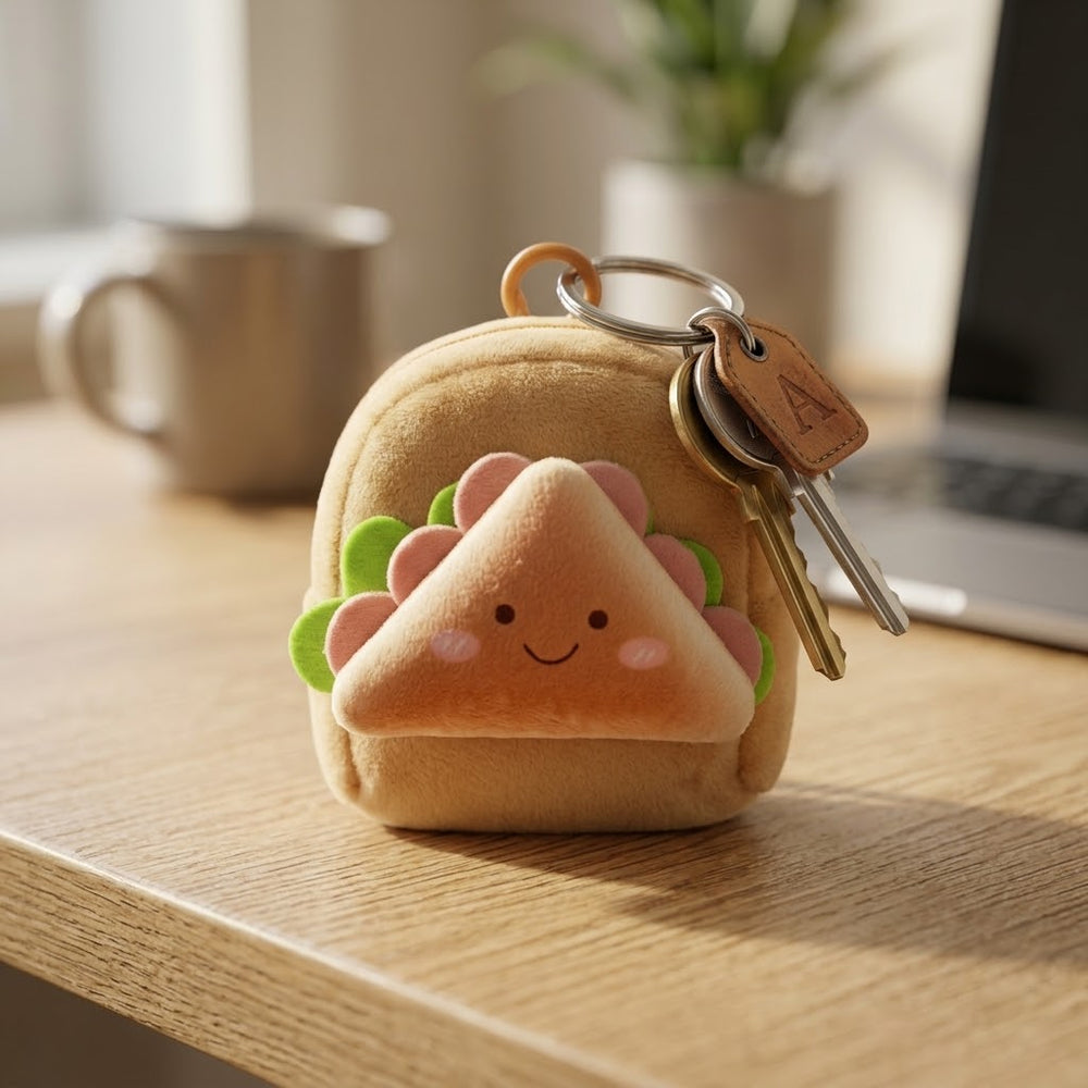 1Pc Premium Plush Sandwich Keychain Coin Pouch