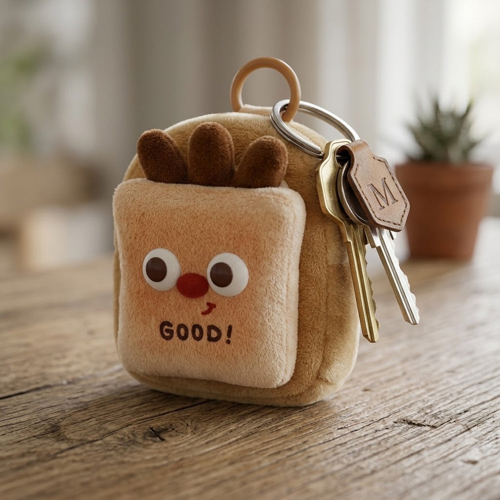 1Pc Premium Plush Toast Keychain Coin Pouch