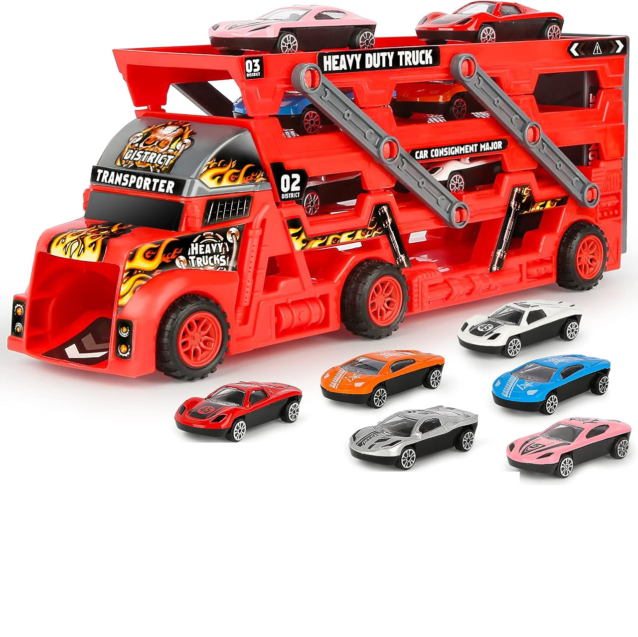 ABS Mini Car Launcher Truck With 8Pcs Alloy Cars