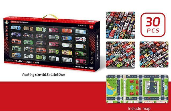 30Pcs Mini Metal Pullback Racing Cars Set With Road Map