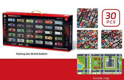 30Pcs Mini Metal Pullback Racing Cars Set With Road Map