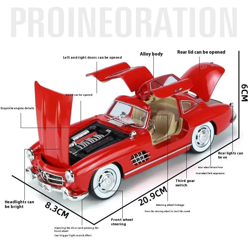 1:24 Diecast Benz 300SL Model With Acrylic Box - Red