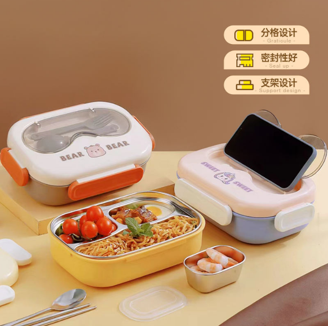Kids Cartoon Design Stainless Steel Lunch Box With Spoons