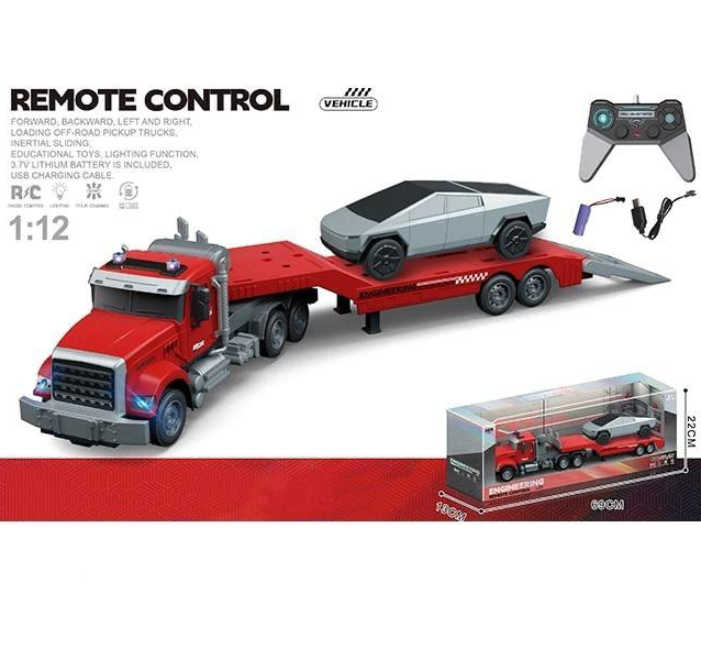 1:12 RC Large Kenworth T880 Transport Semi-Trailer With Car - Red