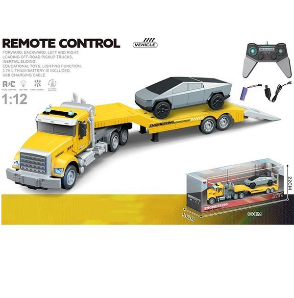 1:12 RC Large Kenworth T880 Transport Semi-Trailer With Car - Yellow