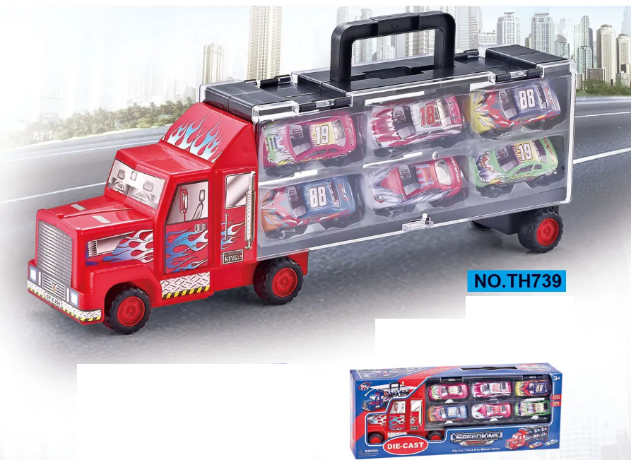 Inertial Transport Truck With 6Pcs Diecast Cars