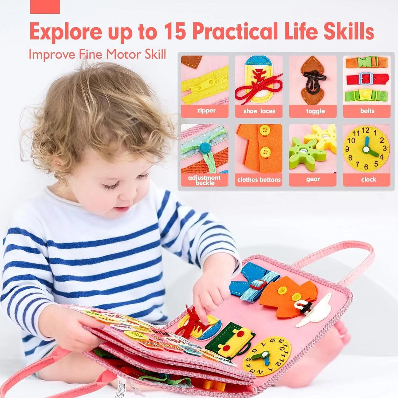 Montessori 8 Pages Multi-functional Activity Busy Book - Pink
