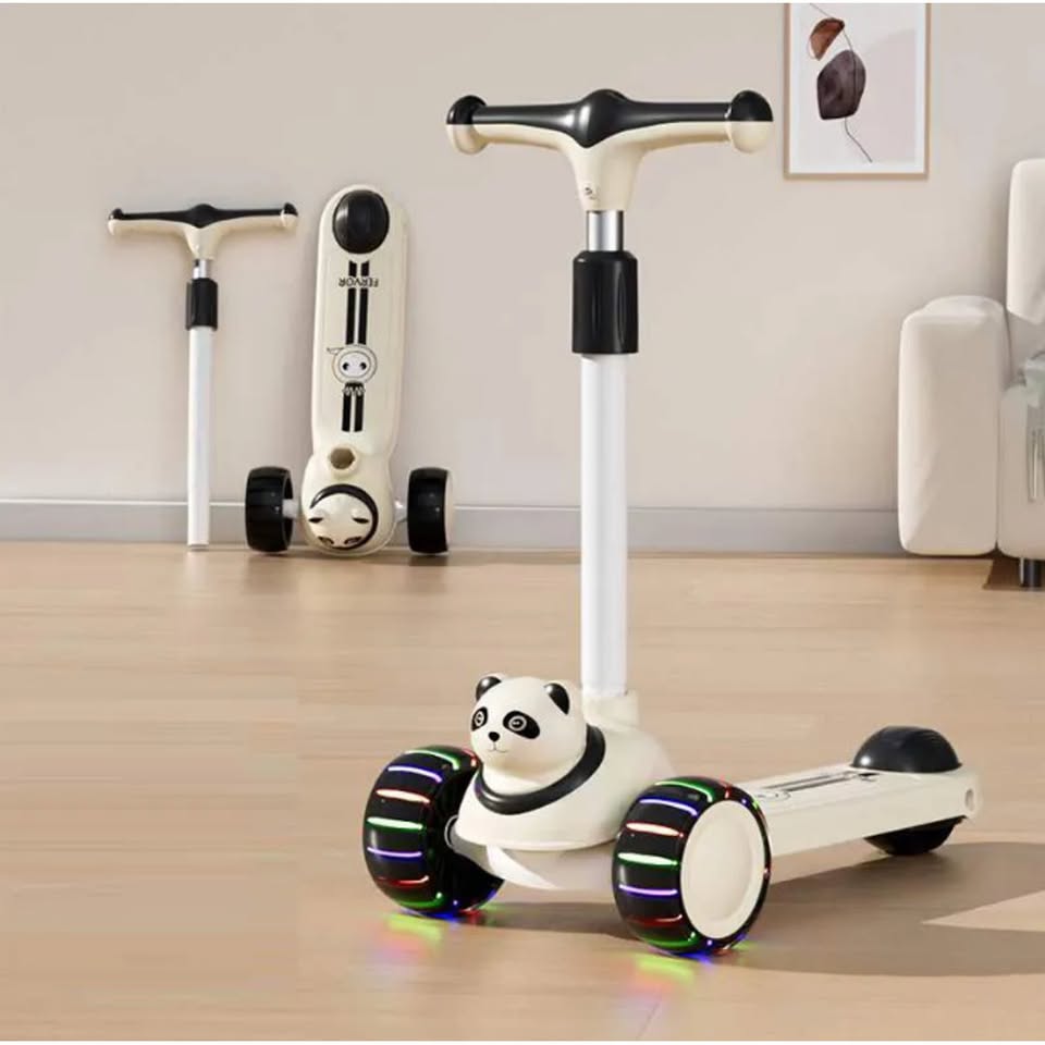 Panda Adjustable Height Kids Scooter With Light & Music - Black