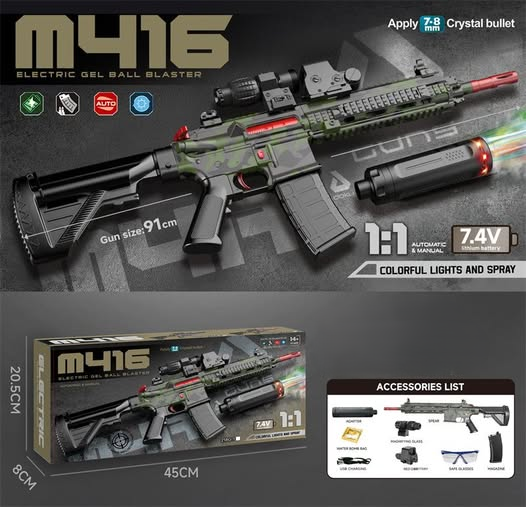 1:1 Electric M416 Gel Blaster Rifle With Light Smoke Silencer