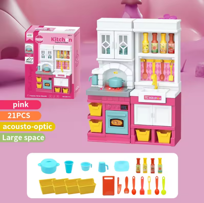 21Pcs Pretend Play Kids Mini Kitchen Set - Pink