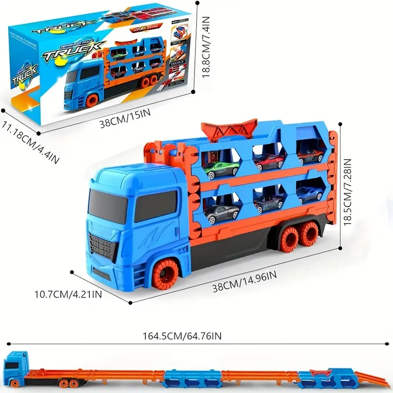 2in1 Kids Ejection Foldable Truck Track Set - 6Pcs Cars