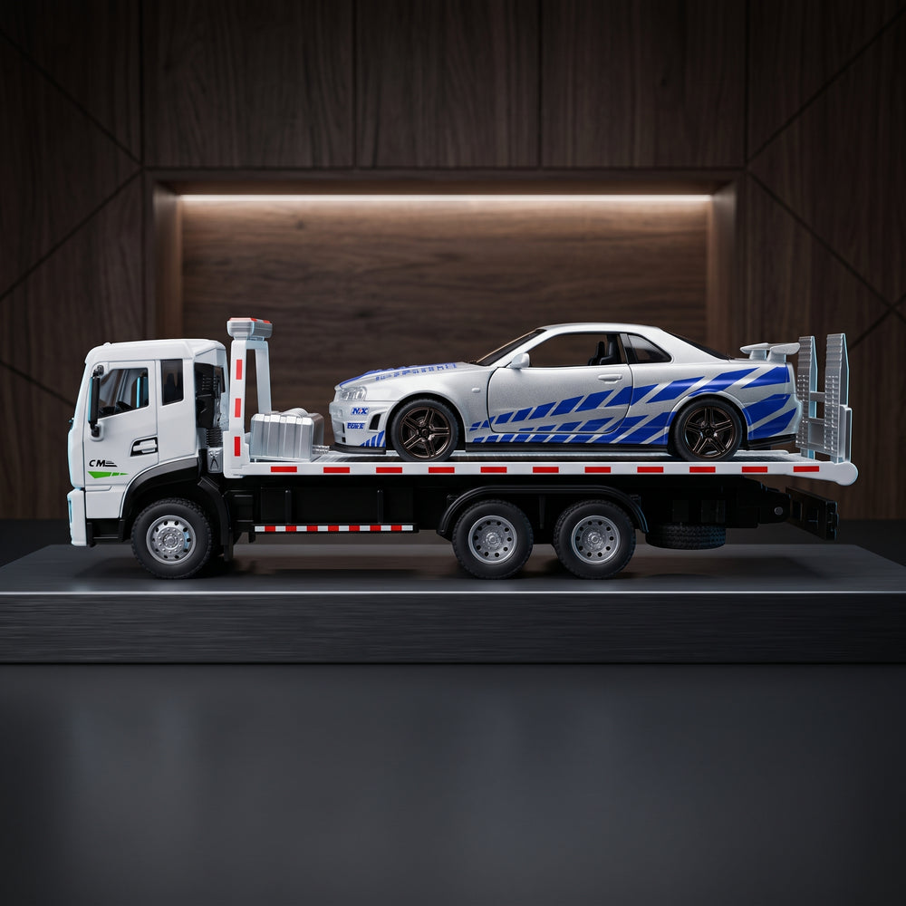 1:24 Diecast Tow Truck with Nissan Skyline GTR Model