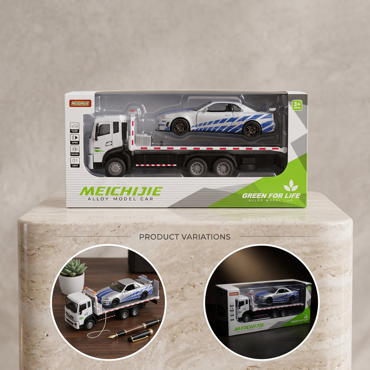 1:24 Diecast Tow Truck with Nissan Skyline GTR Model