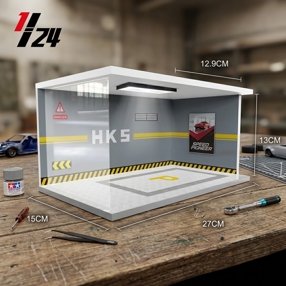 1:24 HKS Car Garage With Clear Acrylic Cover