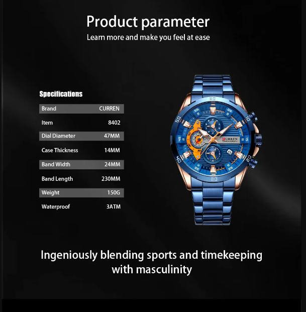 CURREN Unique Design Stainless Steel Wrist Watch - Copy
