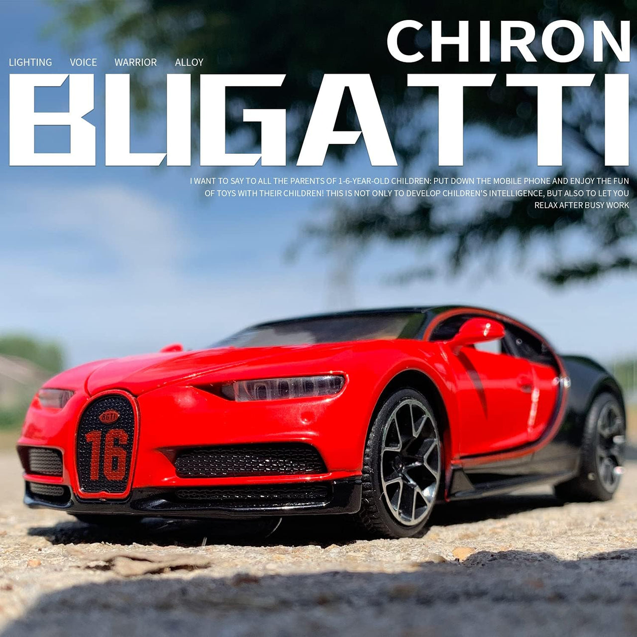 1:32 Diecast Bugatti Chiron Model With Acrylic Display Box - Red