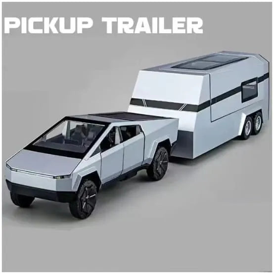 1:35 Diecast Mini Tesla Pickup Truck With Trailer