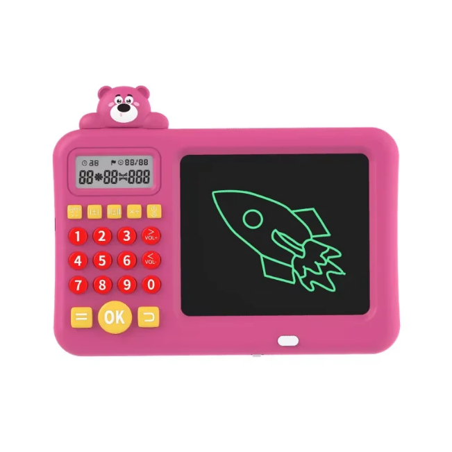 Rechargeable 2in1 Kids LCD Tablet With Calculator - Pink