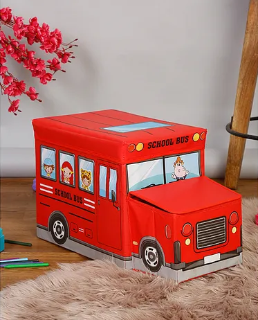 Kids Foldable Storage Box - School Bus Design Red