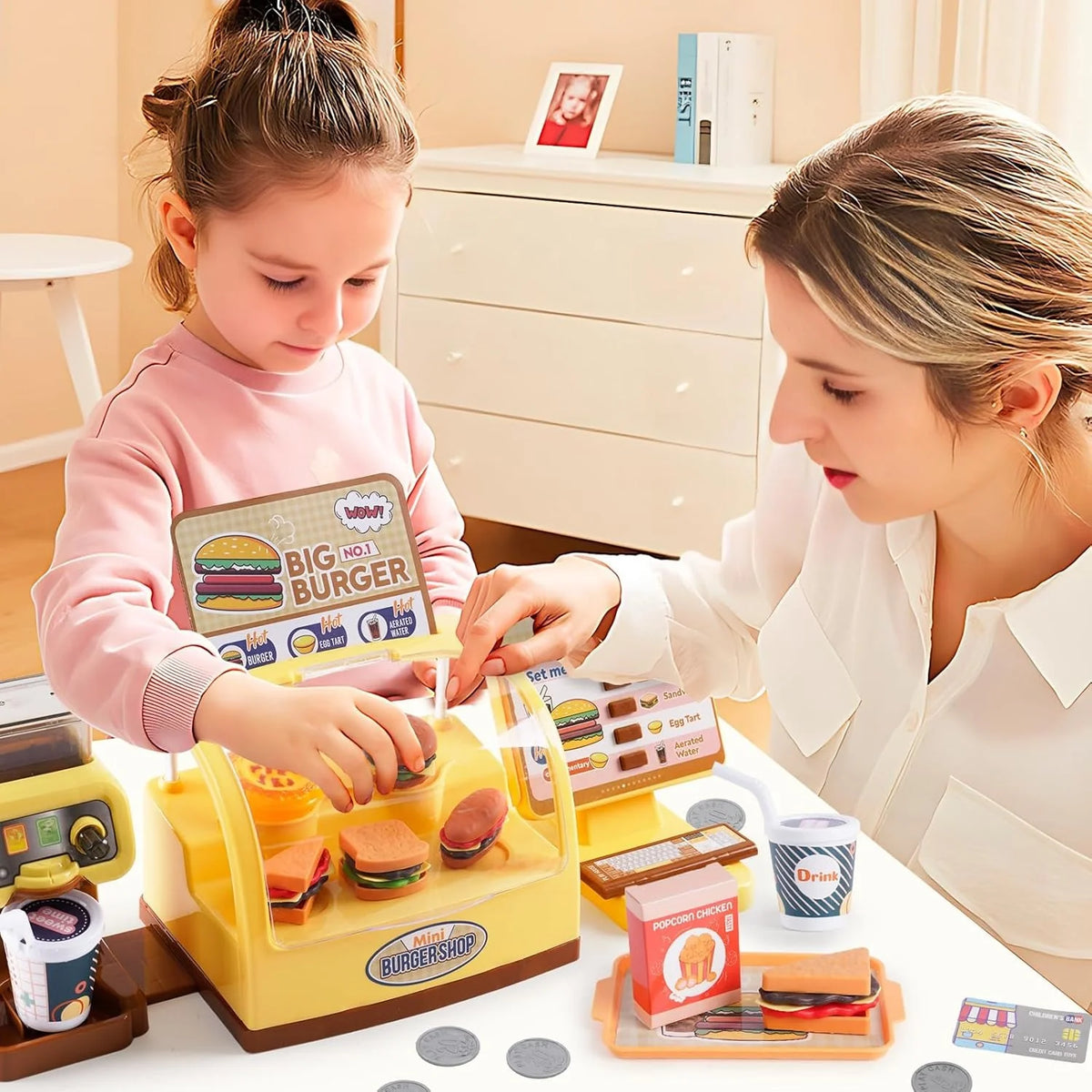 25Pcs Pretend Play Burger Shop With Coffee Machine