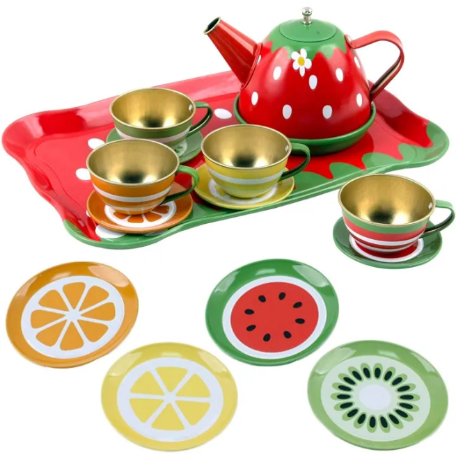 14Pcs Fruits Themed Metal Tea Set For Kids