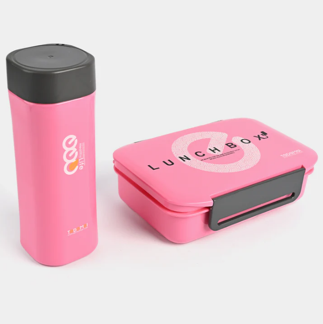 2in1 Premium Plastic Lunch Box & Water Bottle - Pink