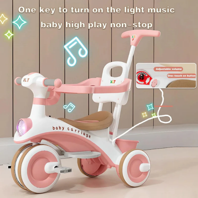 Kids 2in1 Stroller Tricycle With Canopy - Pink