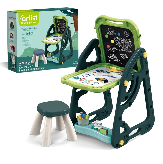 Multi-functional Artistic Drawing Board With Stool - Green