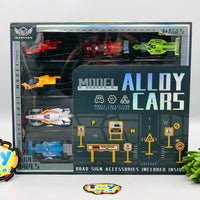 1:64 Alloy Inertial Vehicles With Road Signs - 14Pcs