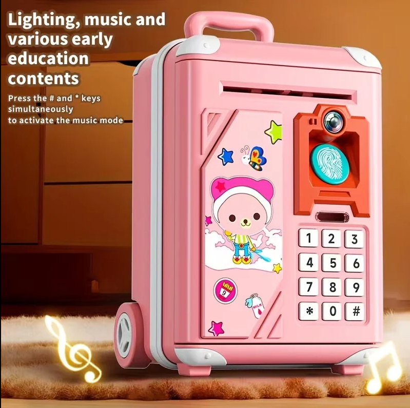 Kids Cartoon Fingerprint & Face Recognition ATM Machine - Pink