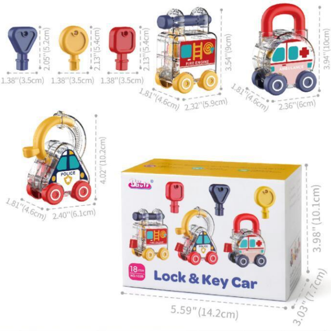 3Pcs Montessori Lock & Key Cars
