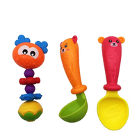 Soft Plastic Animal Design Baby Spoon & Rattle - 3Pcs