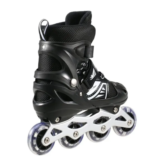 8* Inches Children's Four Wheel Roller Skating Shoes - Black