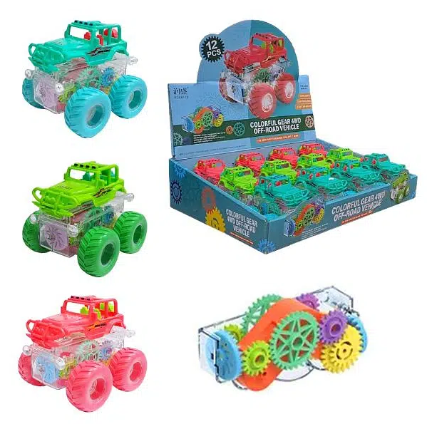 Inertial Transparent Gear Stunt Vehicle With Lights - 1Pc