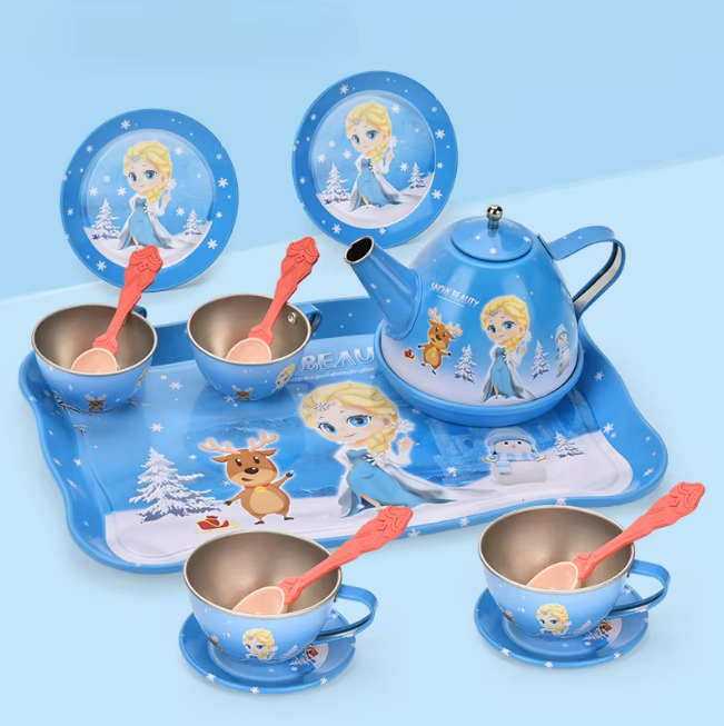 18Pcs Snow Beauty Metal Tea Set For Kids