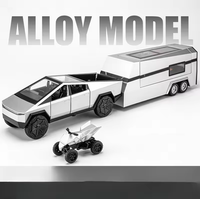 1:24 Diecast Tesla Pickup Truck Model With Trailer & Miniature