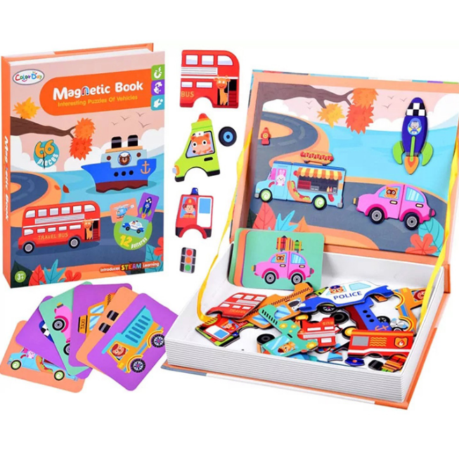 66Pcs Interesting Vehicle Magnetic Puzzle Book