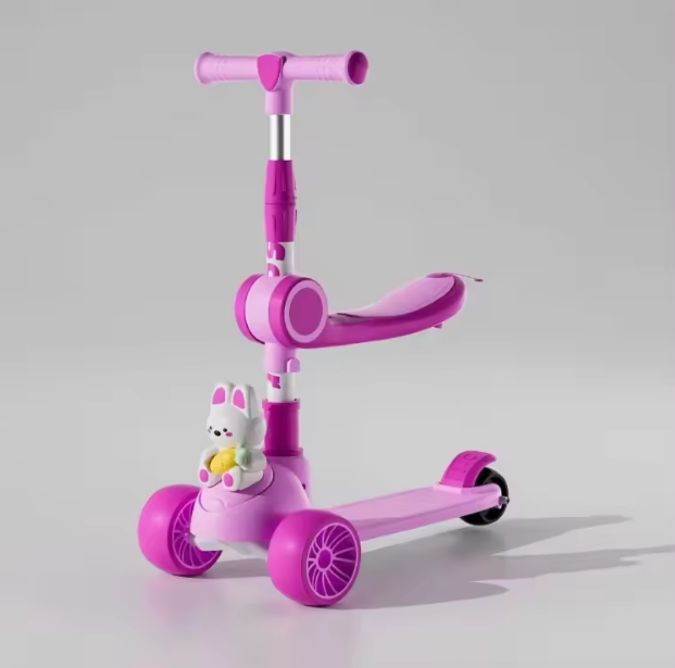 Rabbit Design Foldable Kids Scooter With LED Lights - Pink