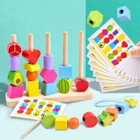 Wooden Montessori Shapes & Fruits Lacing Beads Set