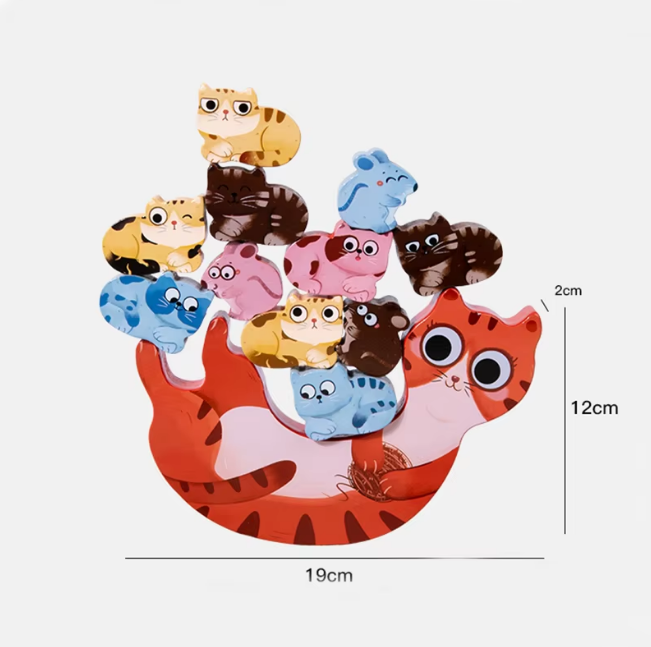 14Pcs Wooden Kitten Balance Beam Toy