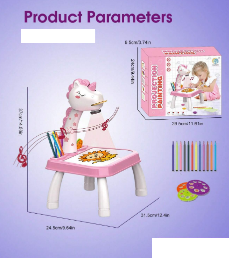 Kids Unicorn LED Projection Painting Table